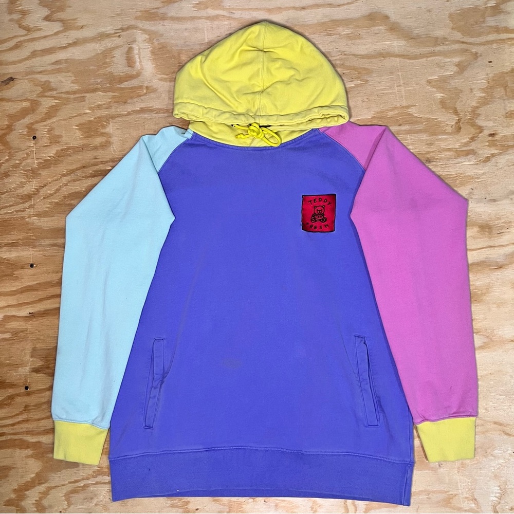 Teddy Fresh Mens Multicolor Colorblock Logo Pullover Hoodie Size XL